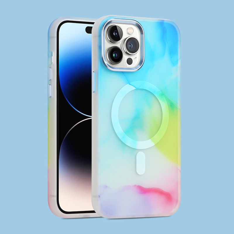 Watercolor Shockproof Magnetic Adsorption Semi-transparent Phone Case